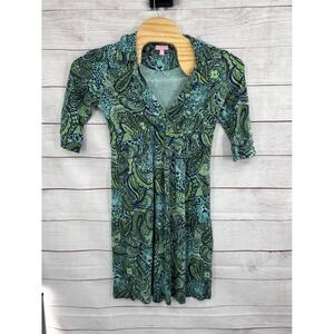 Lilly Pulitzer Silk‎ Dress Size 8 lepord Print Paisley 3/4 Sleeve Boho Chic
